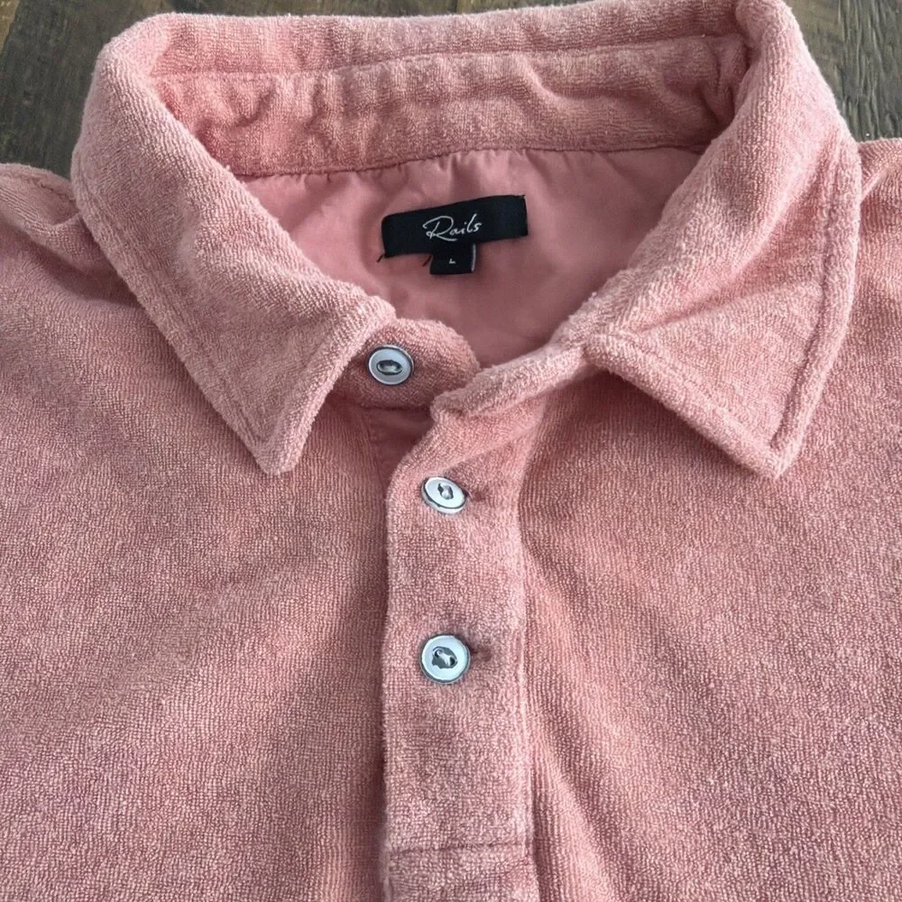 Rails Rhen Terry Polo Shirt Dragon Fruit Peach L SoCal Vintage Coastal Preppy - Picture 3 of 7